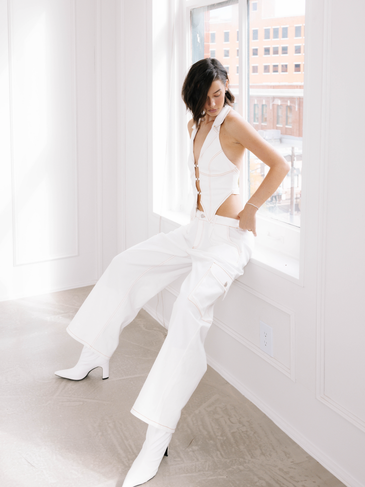 White halter vest and pant set